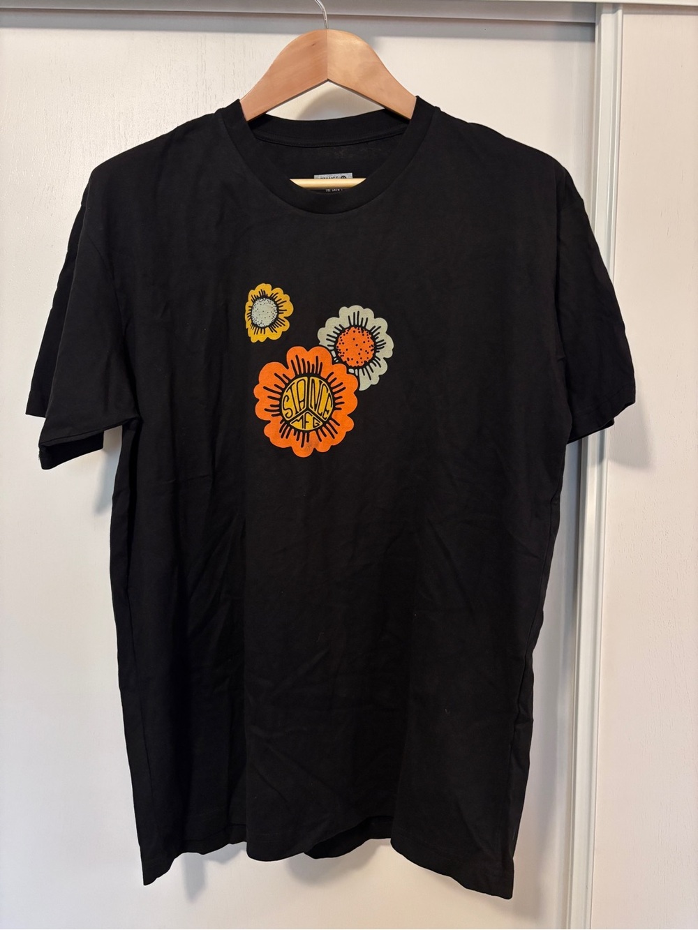 Stance Mens Crewneck Tee Size Medium Black Floral Graphic Logo Streetwear Skate
